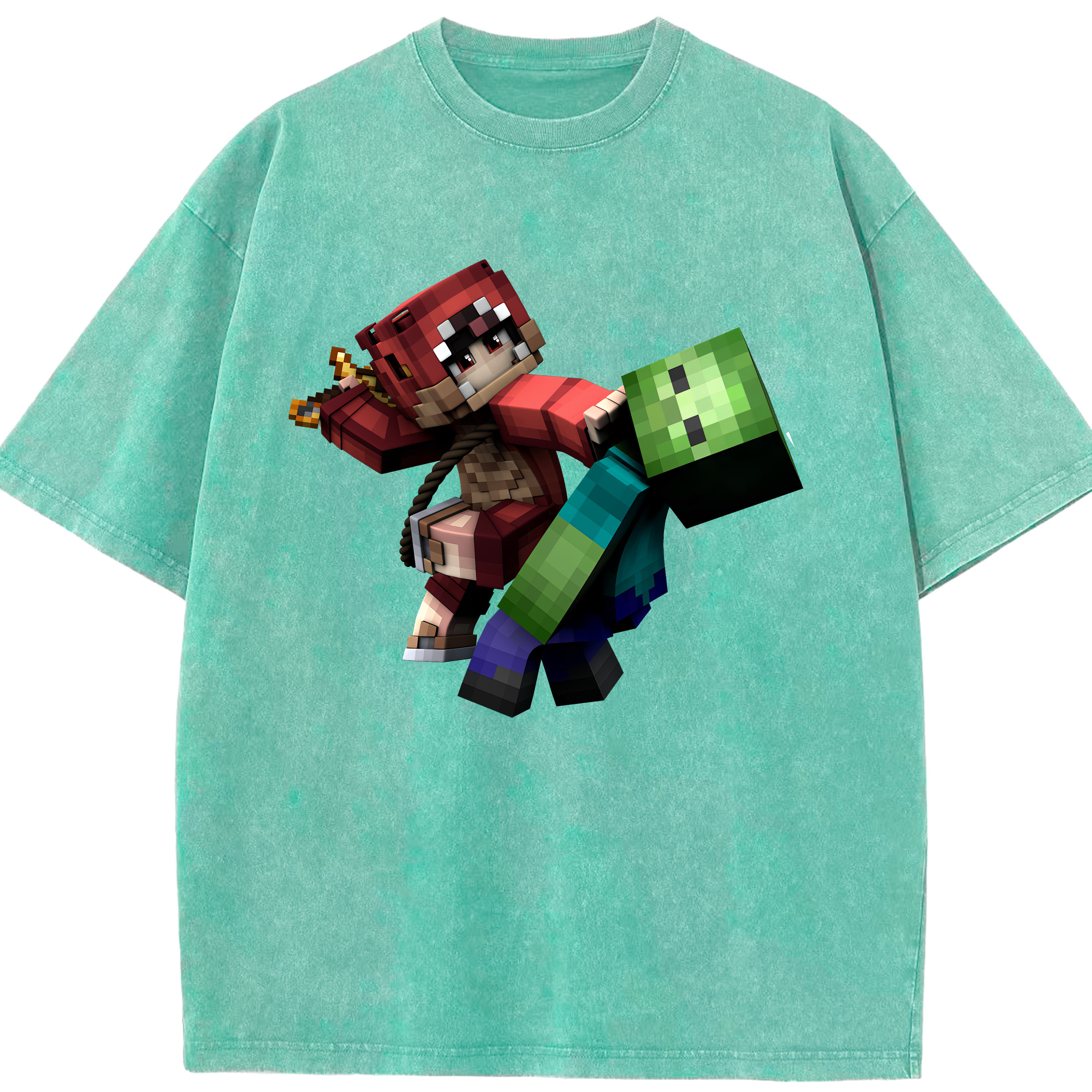 （画像用） マインクラフト ブロックの世界 Minecraft MC Block world 綿100% ヴィンテージ風 半袖Tシャツ（フロントプリント）